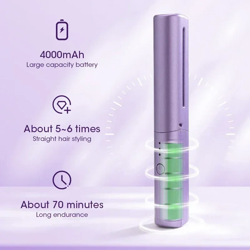 (image for) Portable Mini Electric Hair Brush Dual Use Hair Straightener Curler USB Charging Temperature Adjustable Straightener Curler Comb